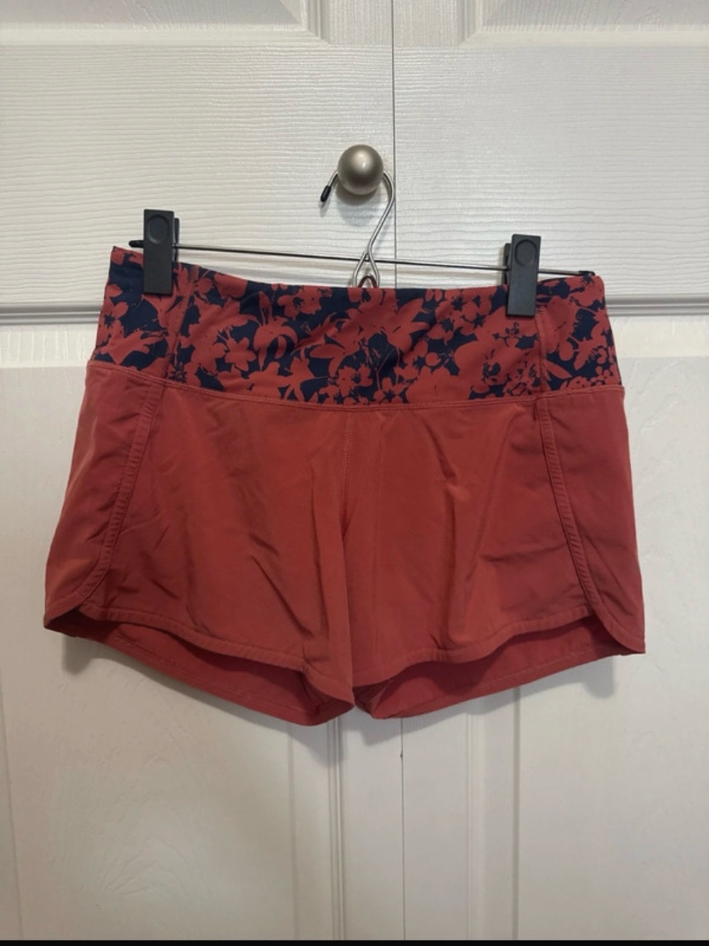 lululemon athletica Rust Athletic Shorts with Navy Floral Waistband